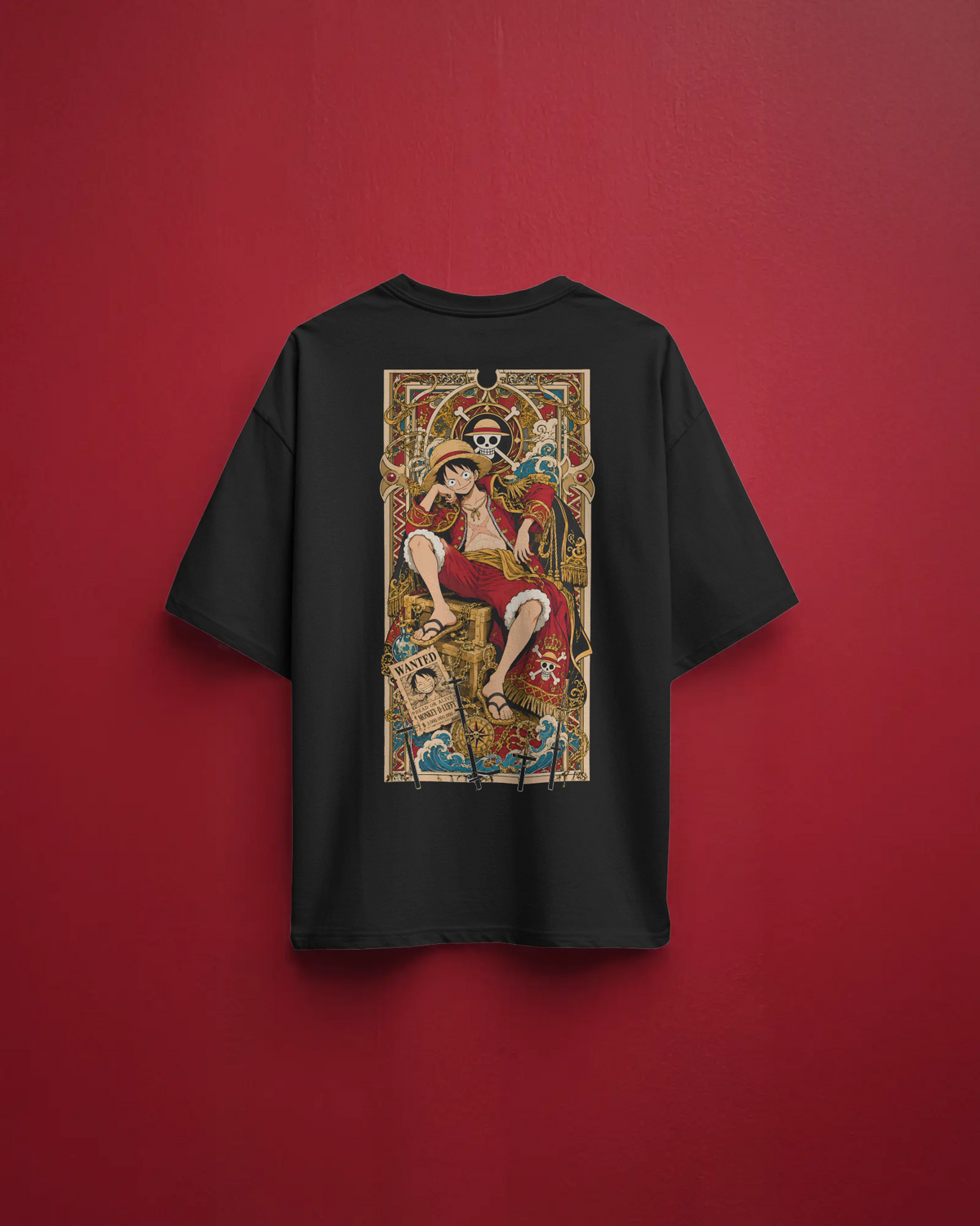 Monkey D. Luffy One Piece Premium Oversized T-Shirt – Wanted Card Design