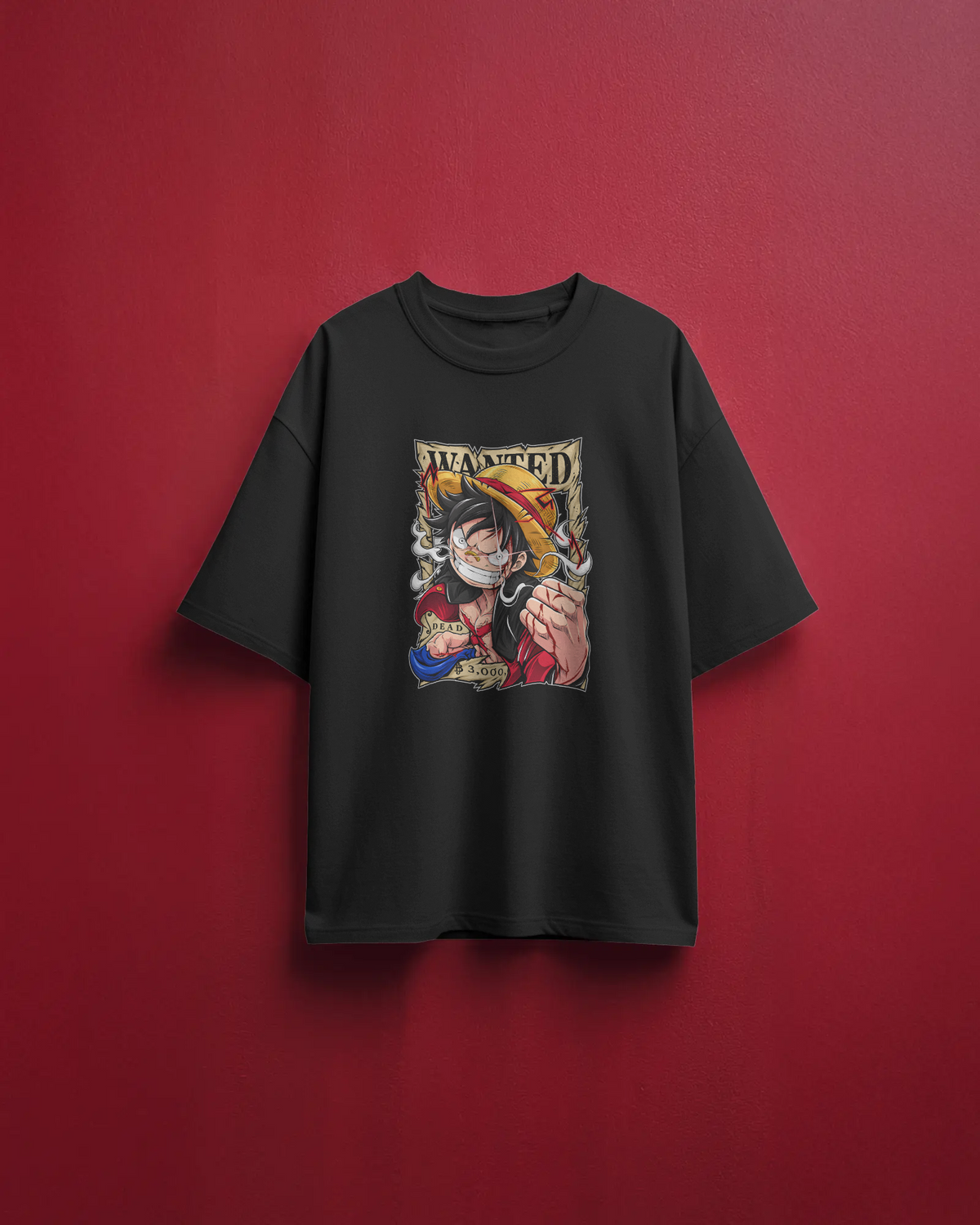 Monkey D. Luffy One Piece Premium Oversized T-Shirt – Wanted Card Design