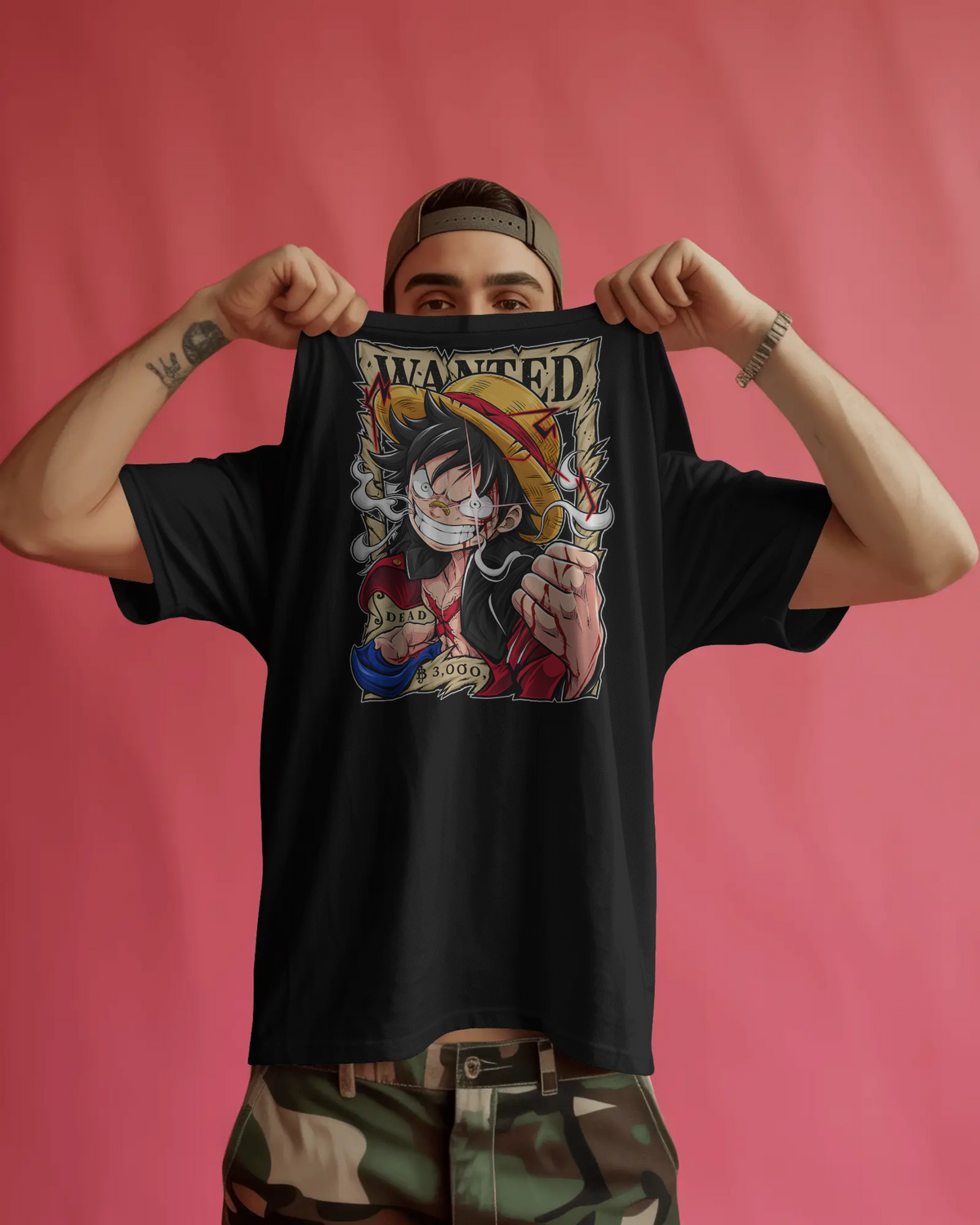 Monkey D. Luffy One Piece Premium Oversized T-Shirt – Wanted Card Design
