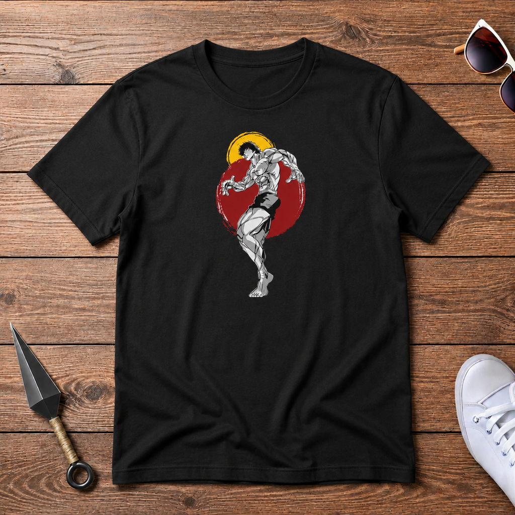 Baki Hanma Baki black T-shirt front flatlay