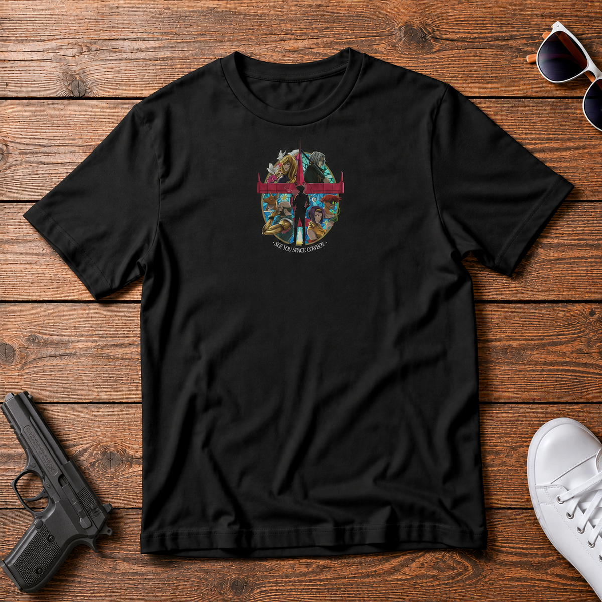 Spike Spiegel Cowboy Bebop black T-shirt front flatlay