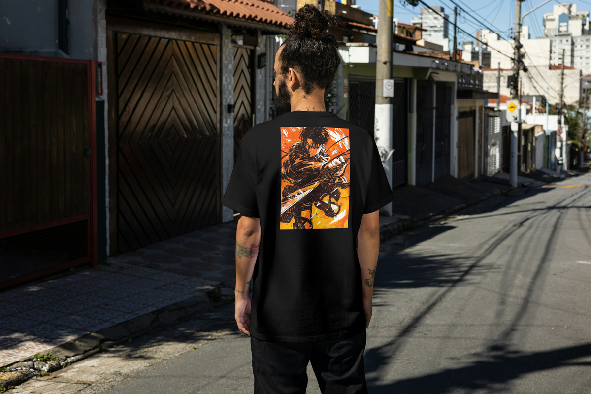 Levi Ackerman Attack on Titan black T-shirt back model