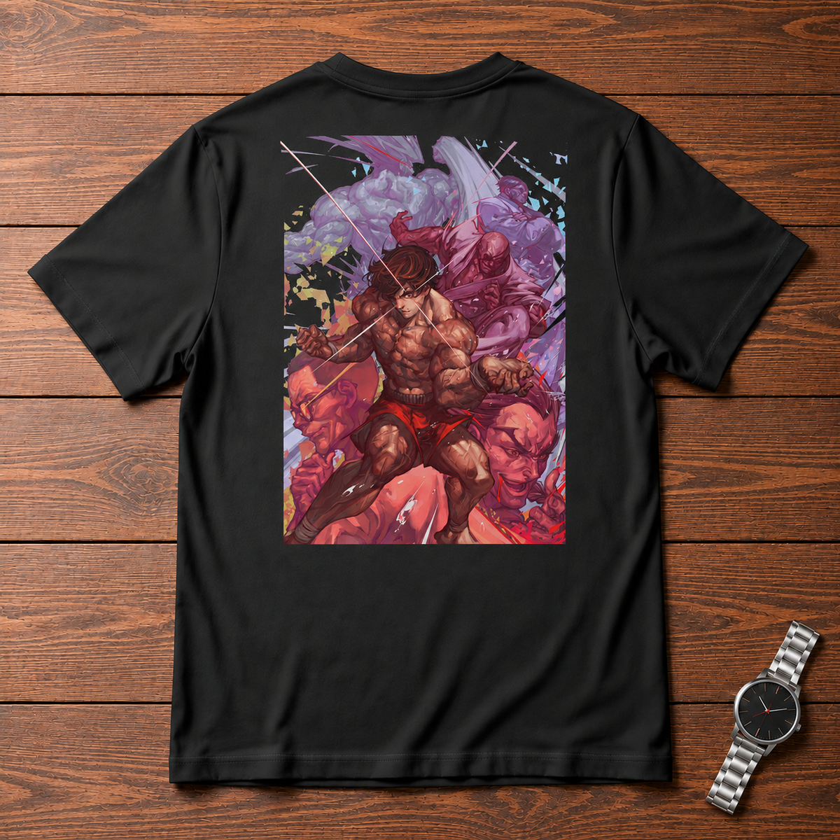 Baki Hanma Baki black T-shirt back flatlay