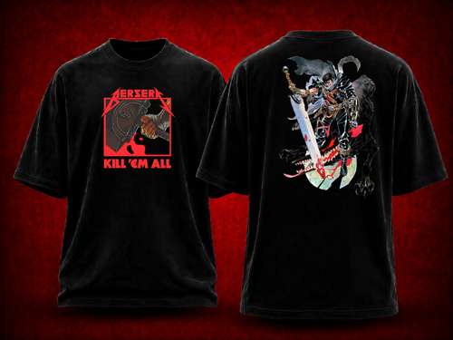 Berserk Berserk black T-shirt front and back model