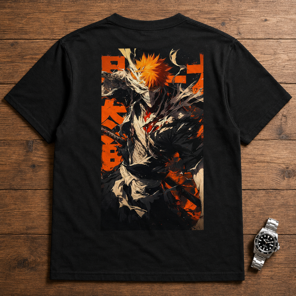 Ichigo Kurosaki Bleach black T-shirt back flatlay