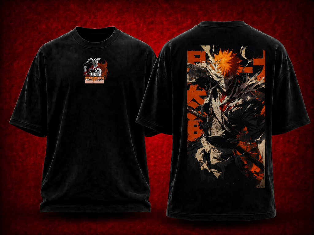Ichigo Kurosaki Bleach black T-shirt front and back model