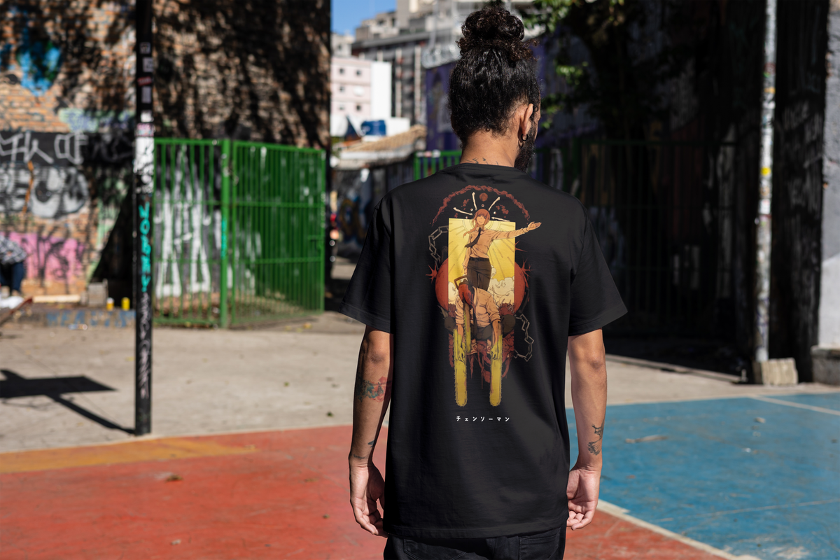 Denji Chainsaw Man black T-shirt back model