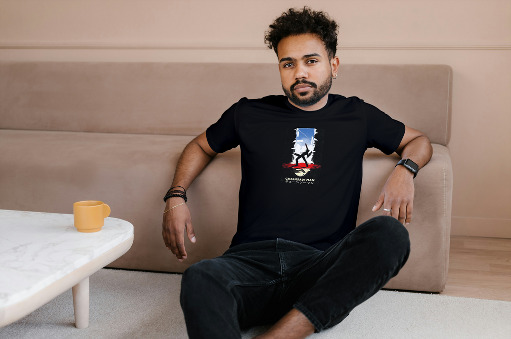 Denji Chainsaw Man black T-shirt front model