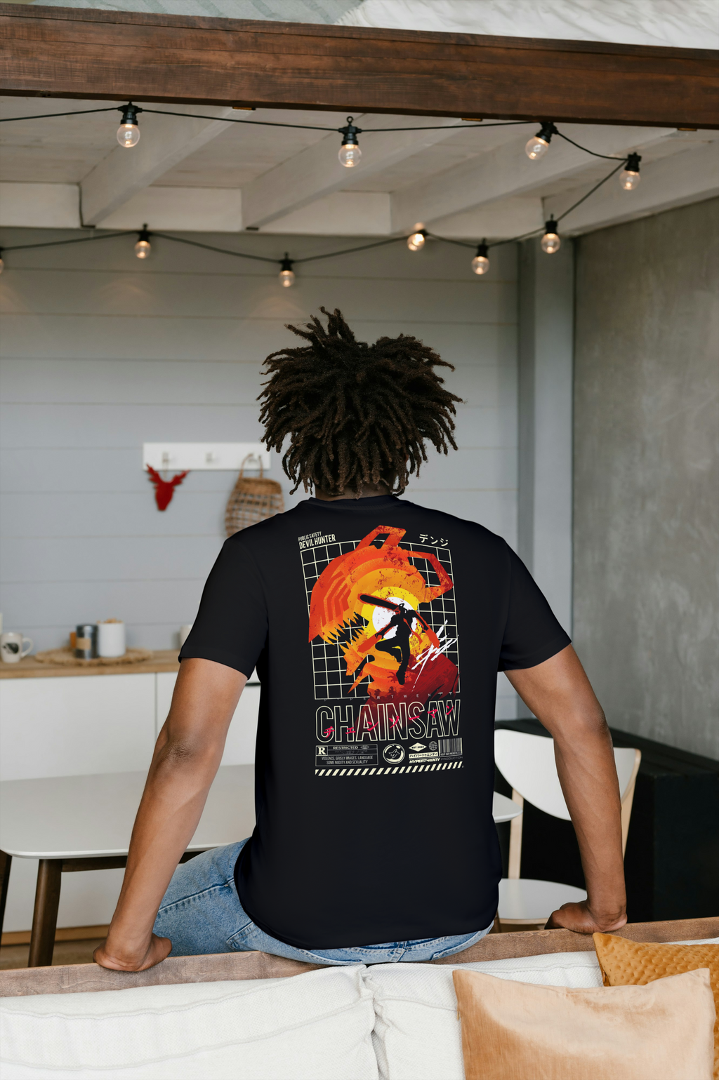 Denji Chainsaw Man black T-shirt back model