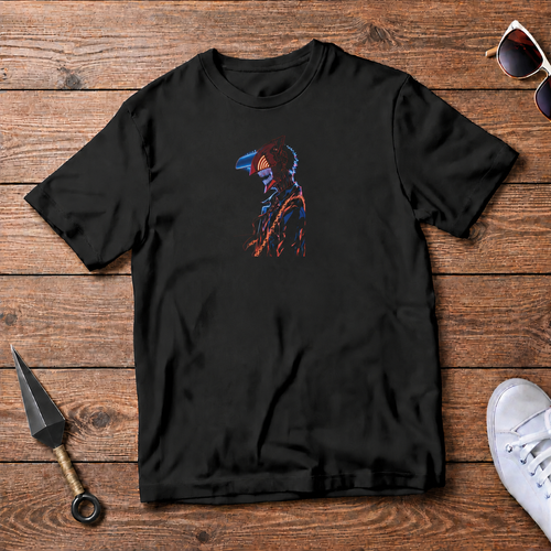 Denji Chainsaw Man black T-shirt front flatlay