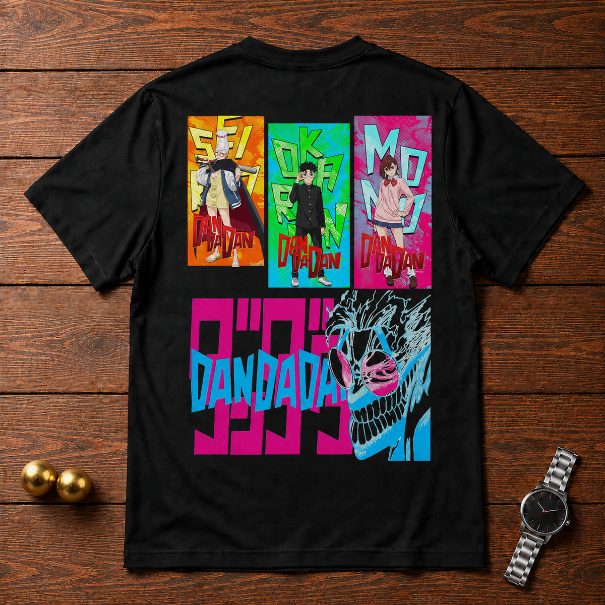 Dandadan Dandadan black T-shirt back flatlay