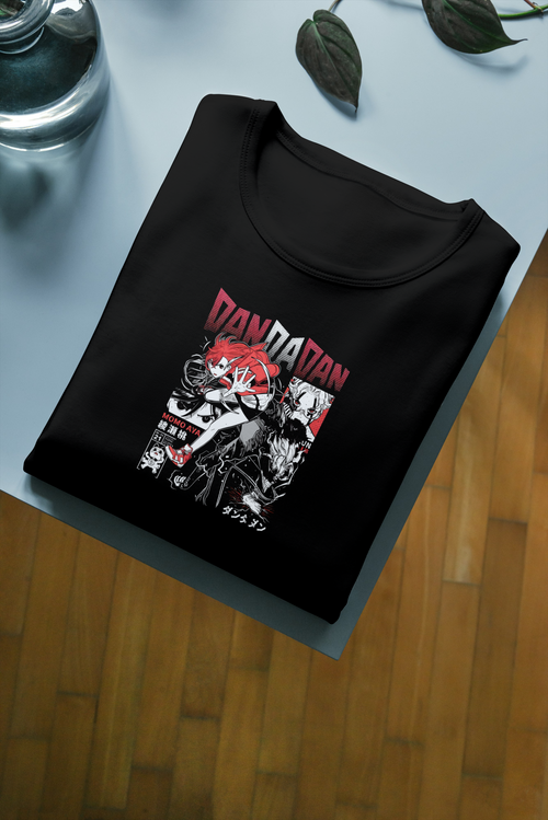 Dandadan Dandadan black T-shirt front flatlay