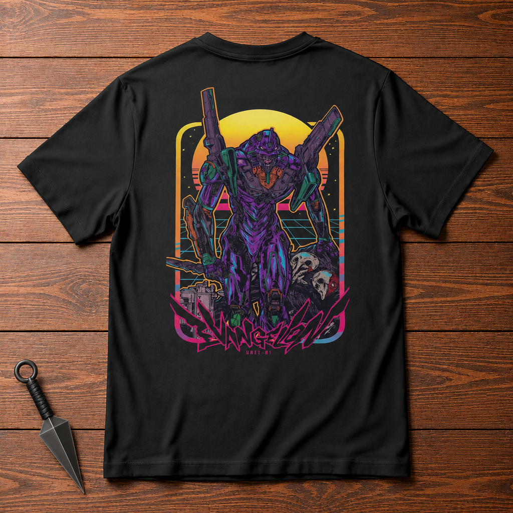 Evangelion Neon Genesis Evangelion black T-shirt back flatlay