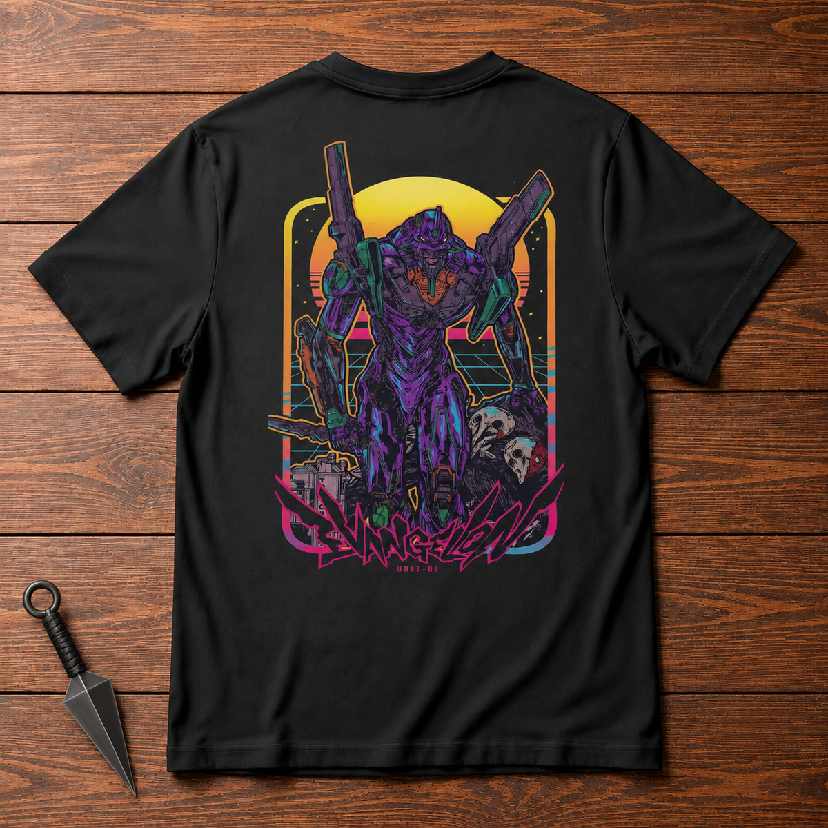 Evangelion Neon Genesis Evangelion black T-shirt back flatlay