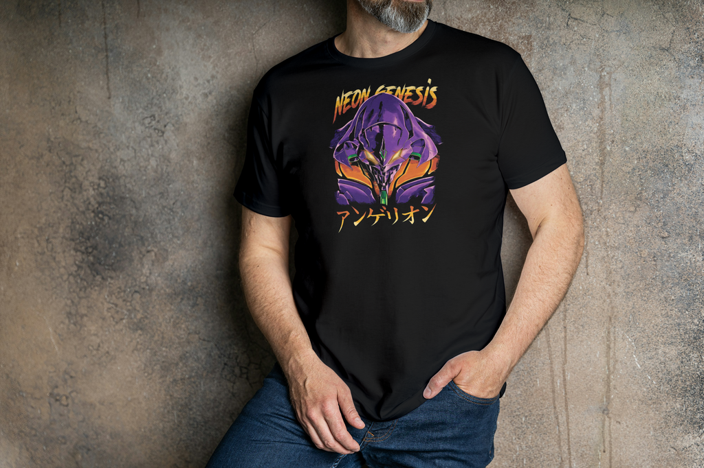 Evangelion Neon Genesis Evangelion black T-shirt front model