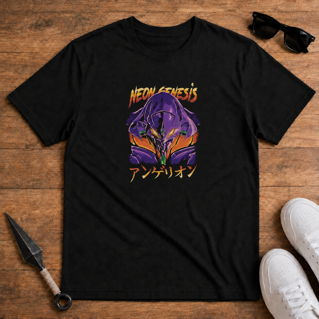 Evangelion Neon Genesis Evangelion black T-shirt front flatlay
