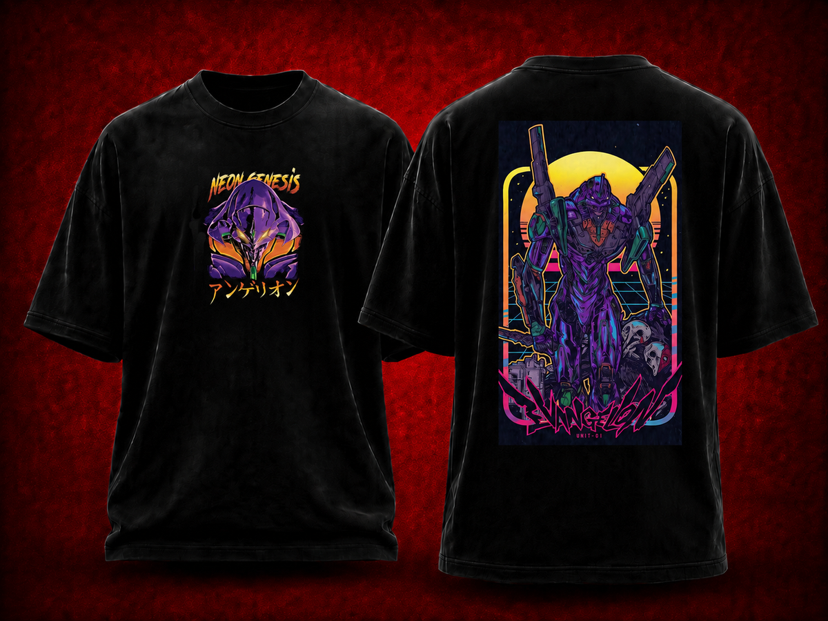 Evangelion Neon Genesis Evangelion black T-shirt front and back model