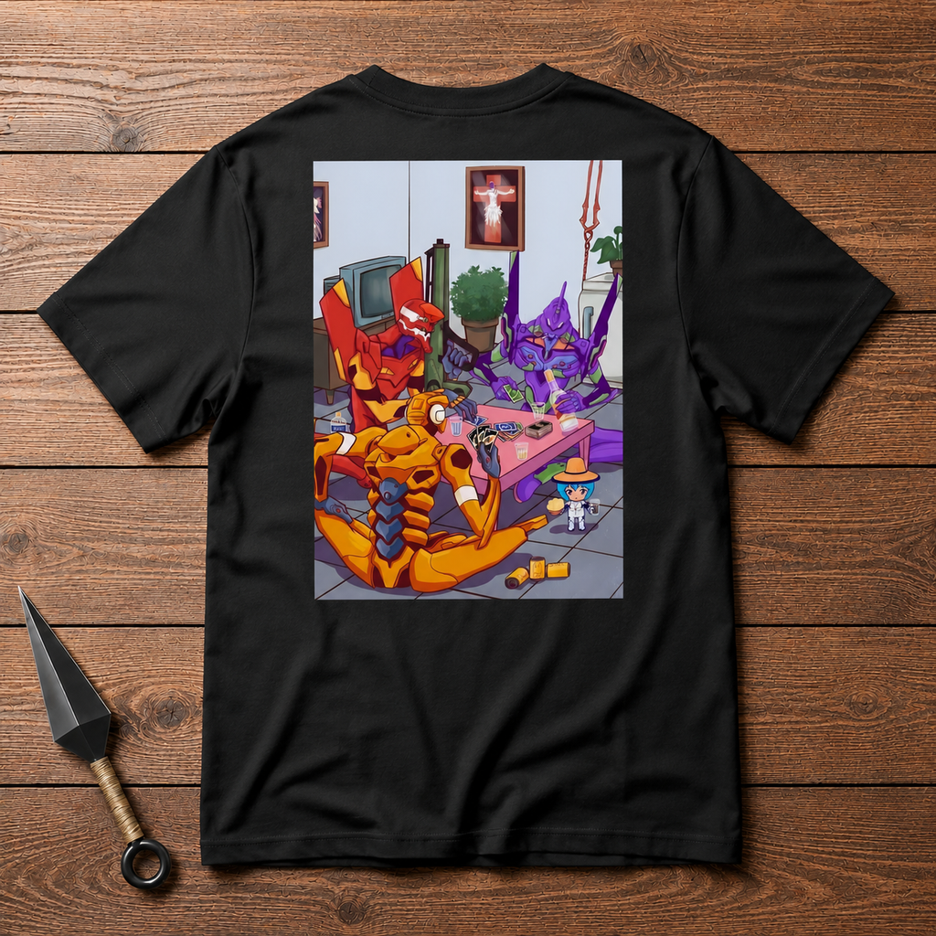 Evangelion Neon Genesis Evangelion black T-shirt back flatlay