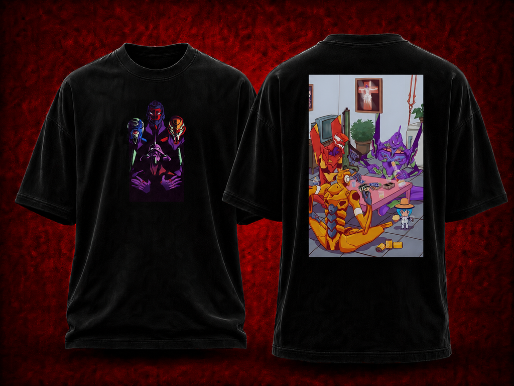 Evangelion Neon Genesis Evangelion black T-shirt front and back model