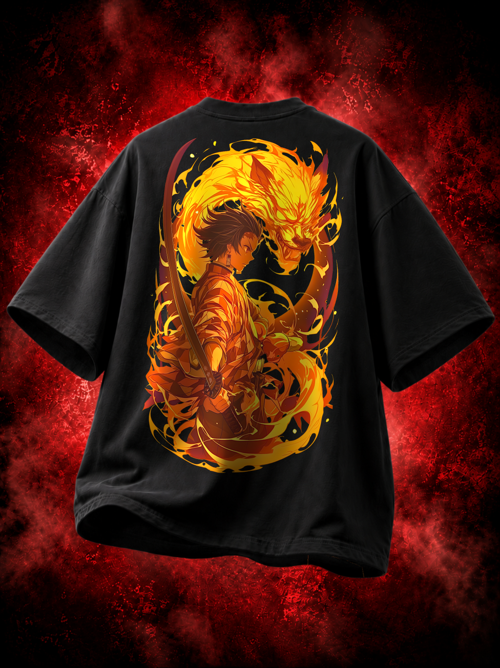 Tanjiro Kamado Demon Slayer Premium Oversized T-Shirt – mockup fancy floating demon slayer tanjiro 2 BACK