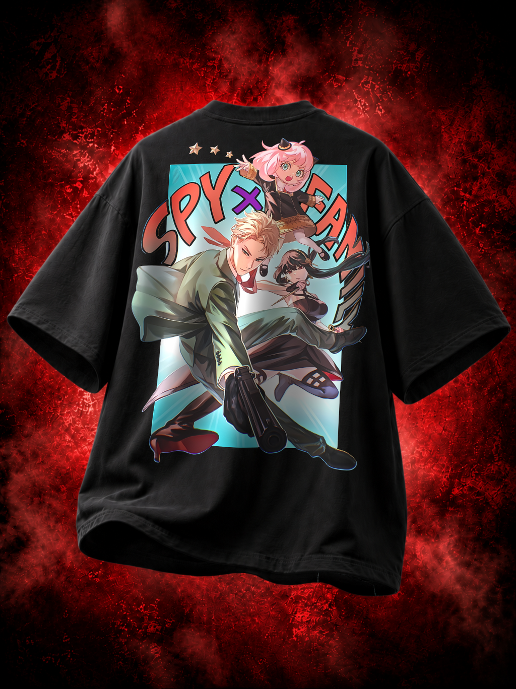 SPY x FAMILY Premium Oversized T-Shirt – Loid, Anya & Yor – mockup fancy floating spy family 2 BACK
