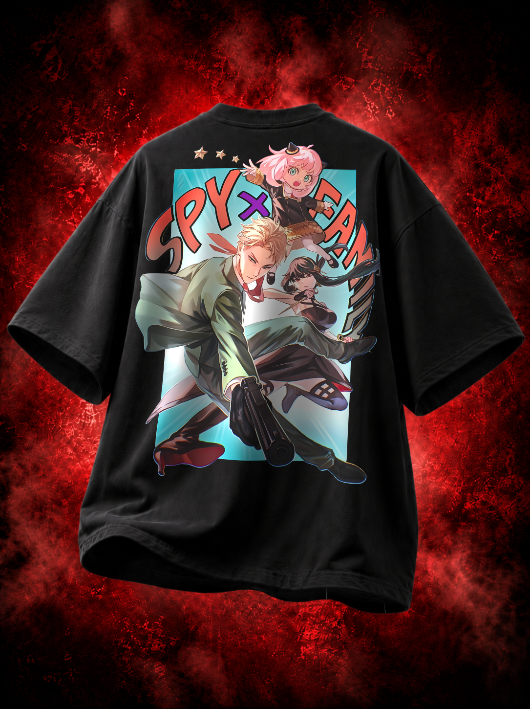 SPY x FAMILY Premium Oversized T-Shirt – Loid, Anya & Yor – mockup fancy floating spy family 2 BACK