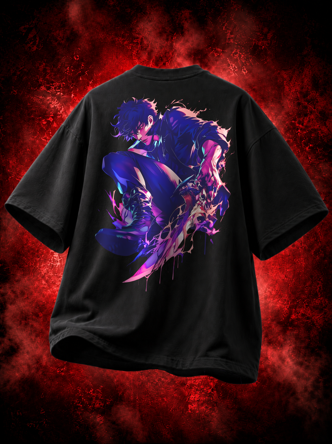 Sung Jinwoo Solo Leveling Premium Oversized T-Shirt – Blade Design – mockup fancy solo leveling 1 BACK