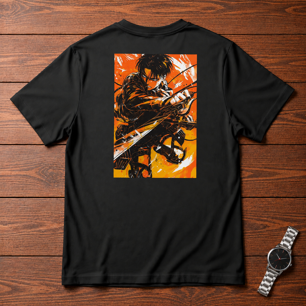 Levi Ackerman Attack on Titan black T-shirt back flatlay