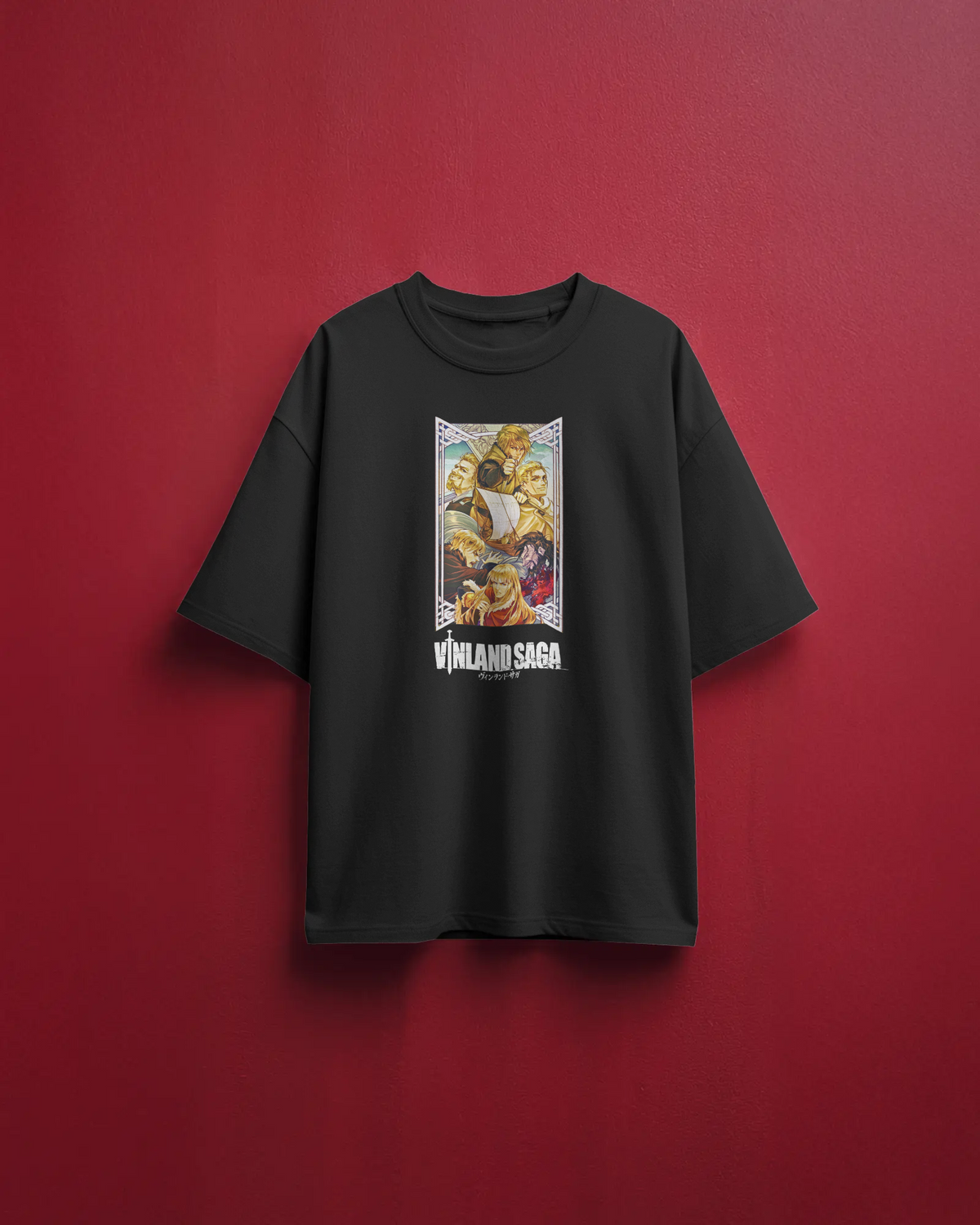 Vinland Saga Premium Oversized T-Shirt – Thorfinn Design – mockup floating Vinland saga 1 BACK