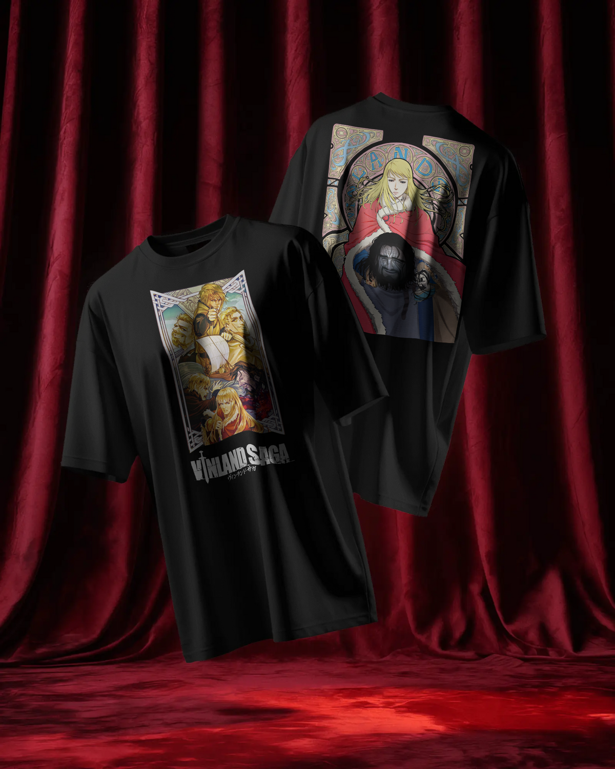 Vinland Saga Premium Oversized T-Shirt – Thorfinn Design – mockup floating Vinland saga 1 COMBO
