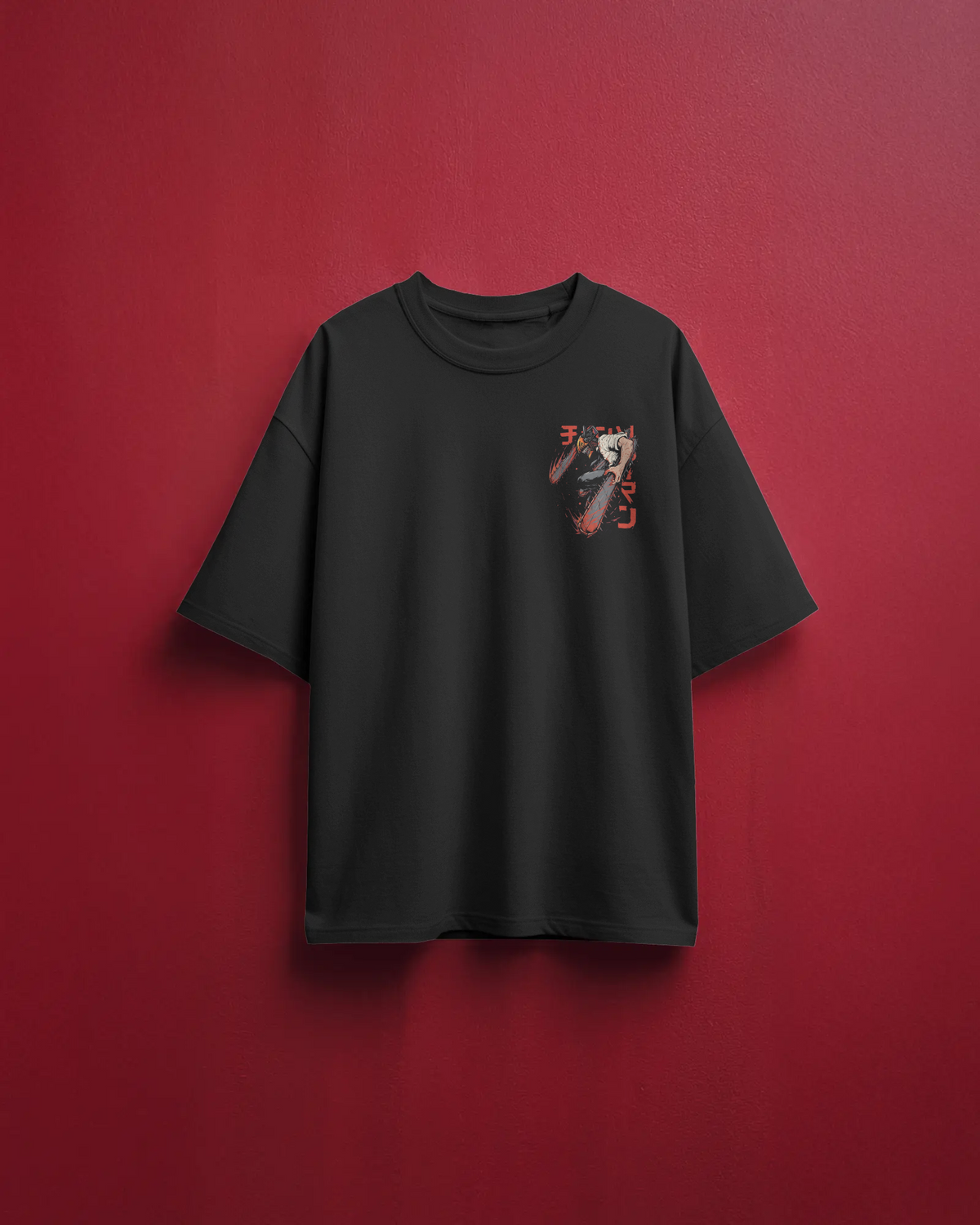 Denji & Reze Chainsaw Man Premium Oversized T-Shirt – Action Design – mockup floating chainsaw man denji reze action 2 FRONT