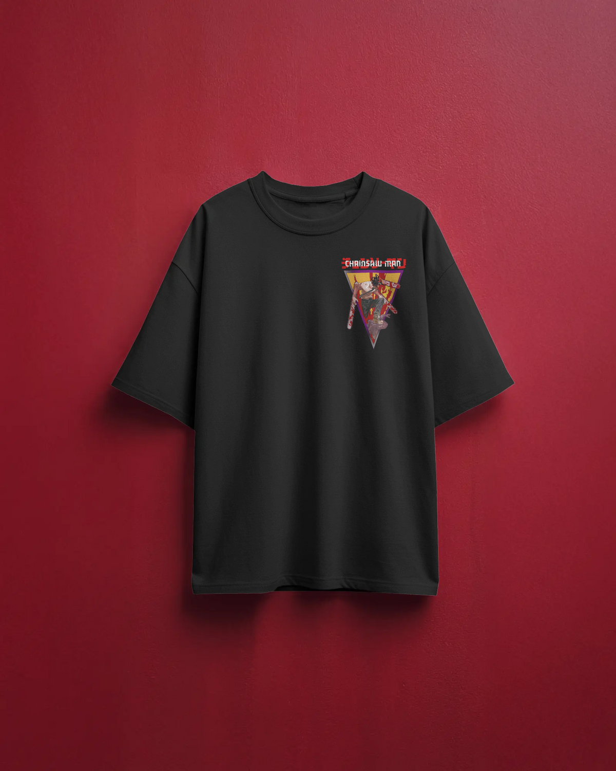 Denji & Reze Chainsaw Man Premium Oversized T-Shirt – Couple Design – mockup floating chainsaw man denji reze couple FRONT
