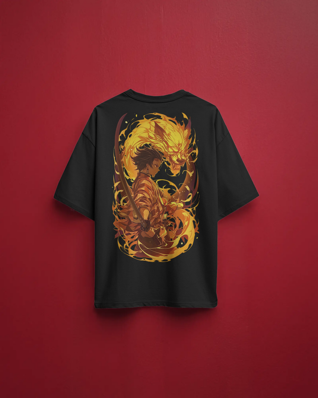 Tanjiro Kamado Demon Slayer Premium Oversized T-Shirt – mockup floating demon slayer tanjiro 2 BACK