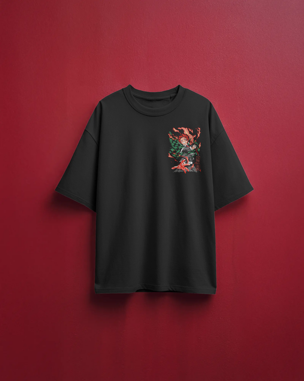 Tanjiro Kamado Demon Slayer Premium Oversized T-Shirt – mockup floating demon slayer tanjiro 2 FRONT