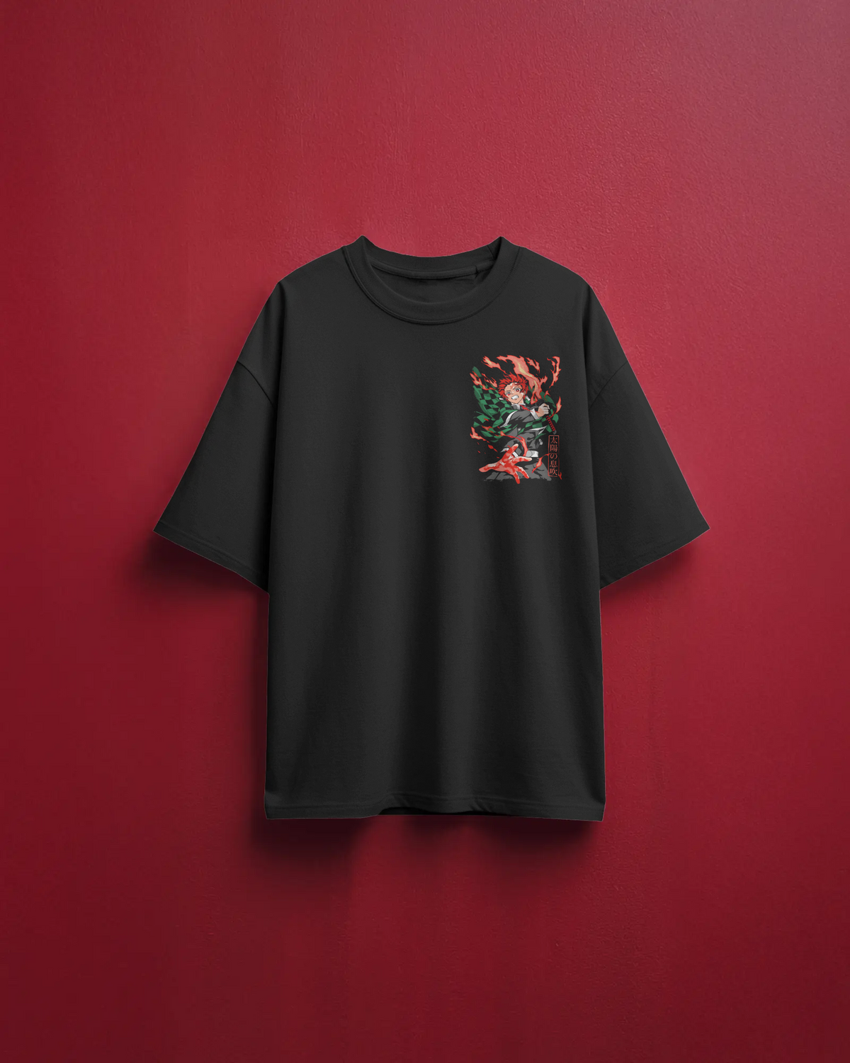 Tanjiro Kamado Demon Slayer Premium Oversized T-Shirt – mockup floating demon slayer tanjiro 2 FRONT