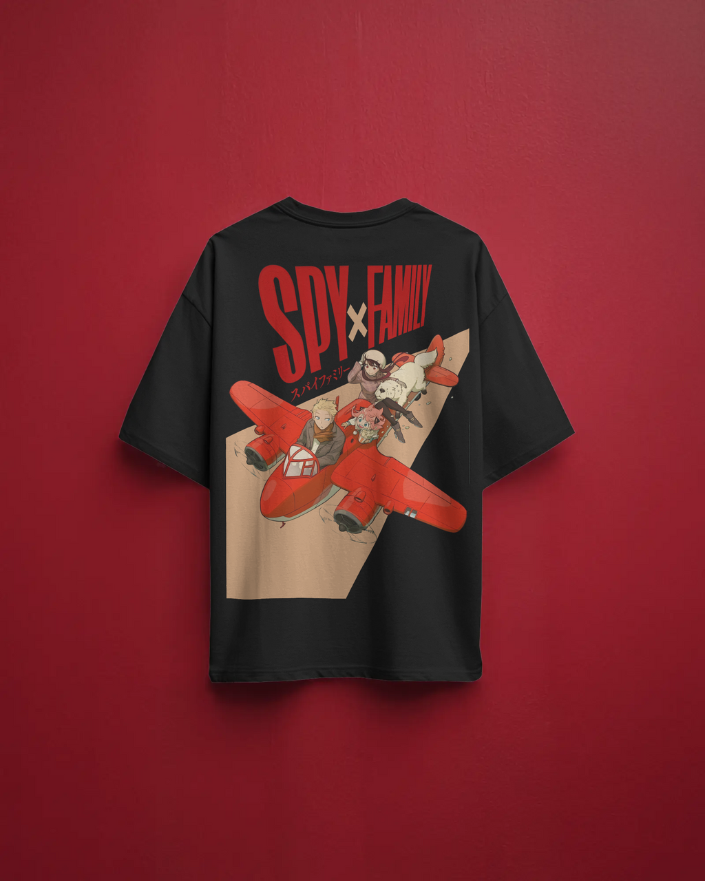 SPY x FAMILY Premium Oversized T-Shirt – Anya & Bond – mockup floating spy family plane BACK