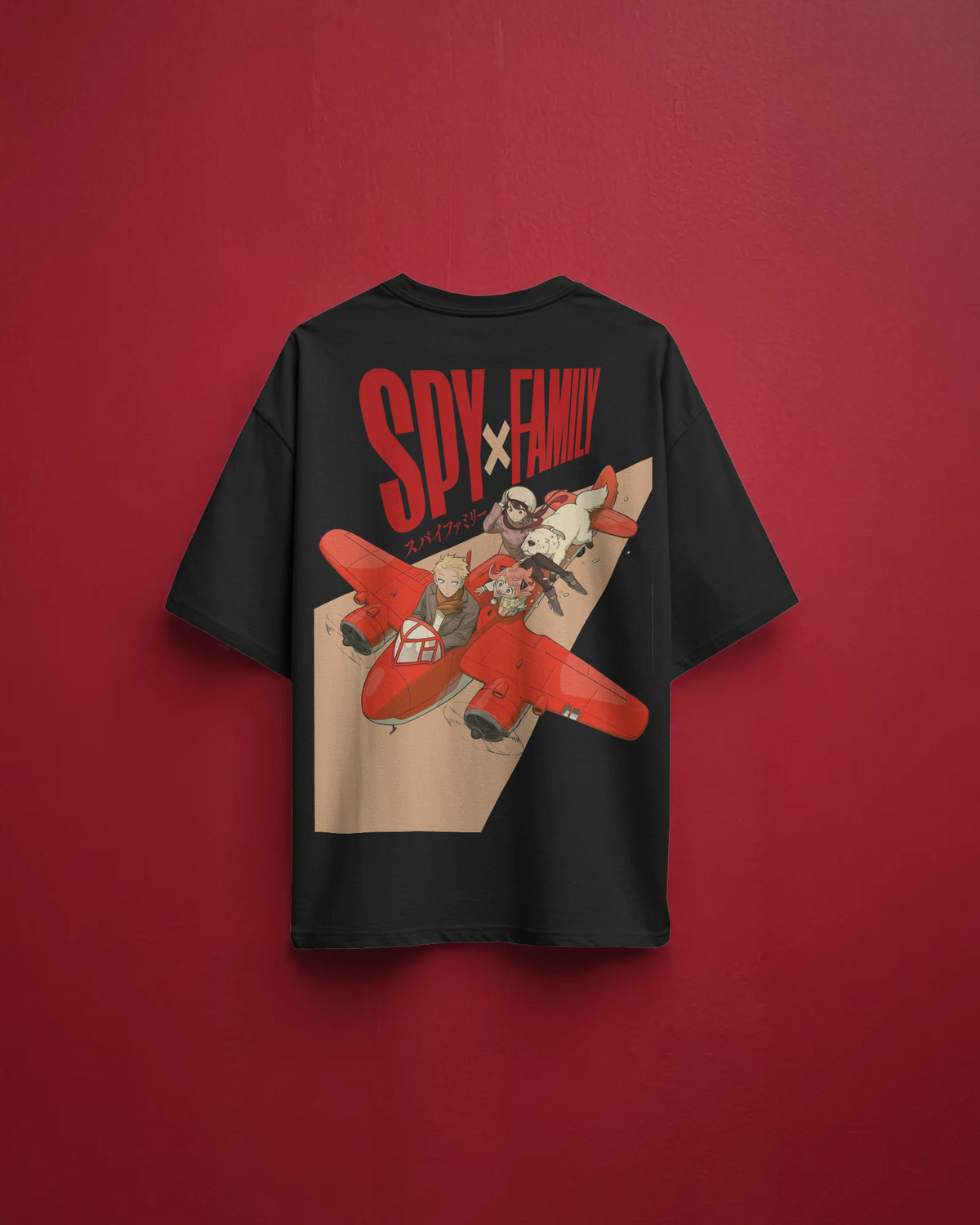 SPY x FAMILY Premium Oversized T-Shirt – Anya & Bond – mockup floating spy family plane BACK