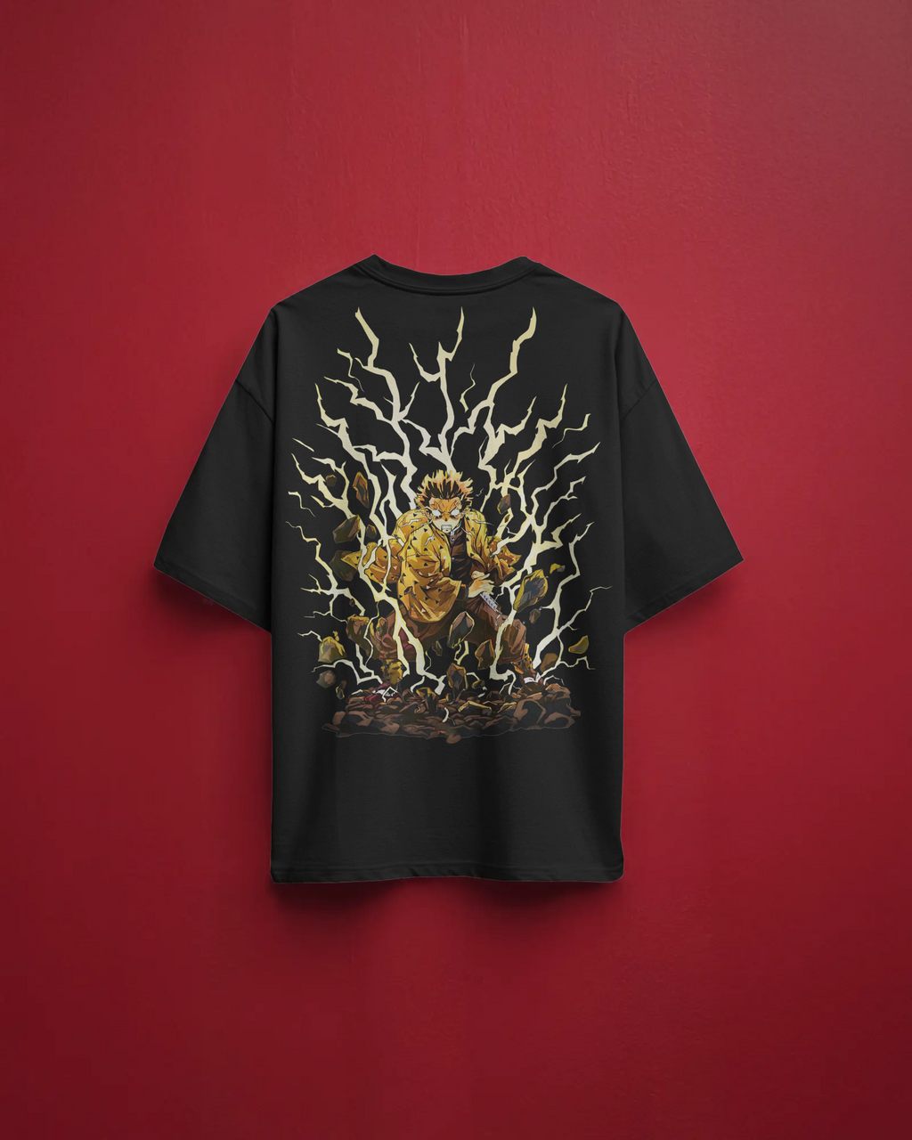 Zenitsu Agatsuma Demon Slayer Premium Oversized T-Shirt – mockup floating zenitsu BACK