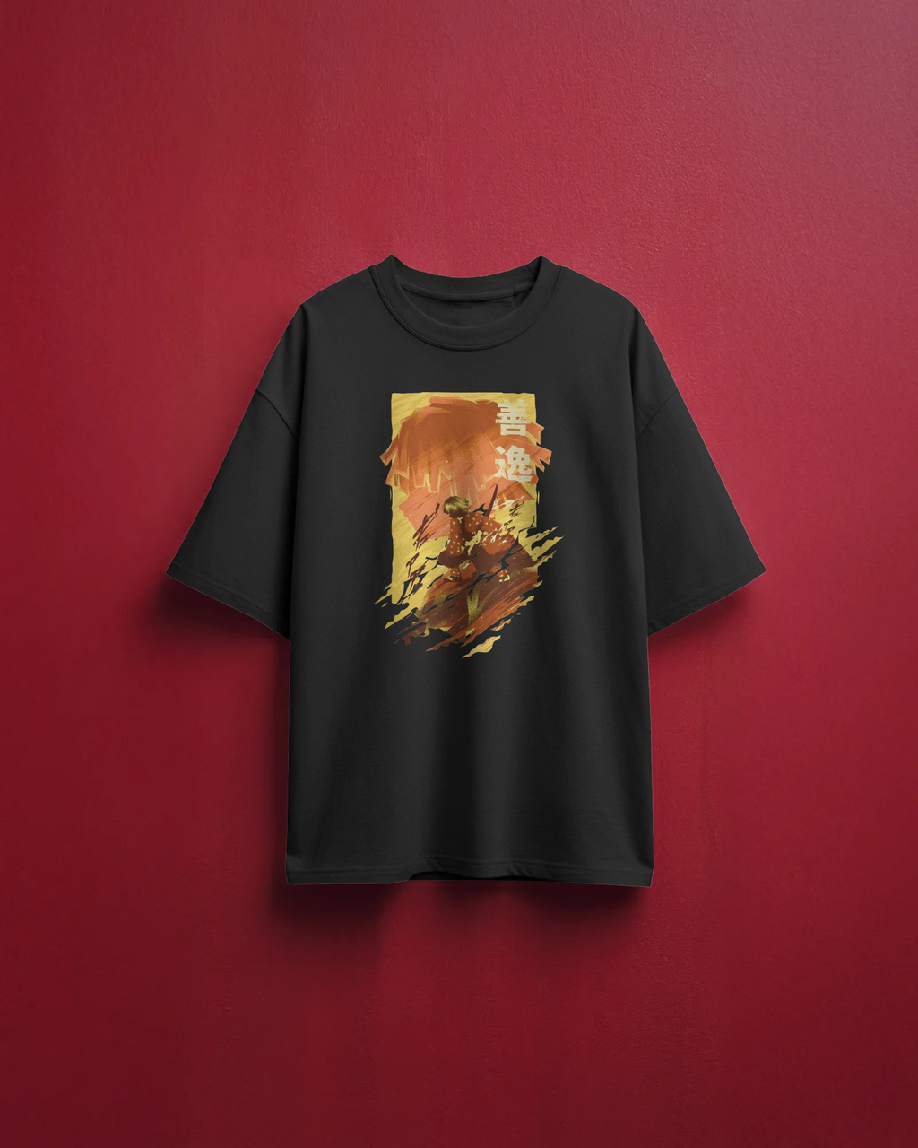 Zenitsu Agatsuma Demon Slayer Premium Oversized T-Shirt – mockup floating zenitsu FRONT