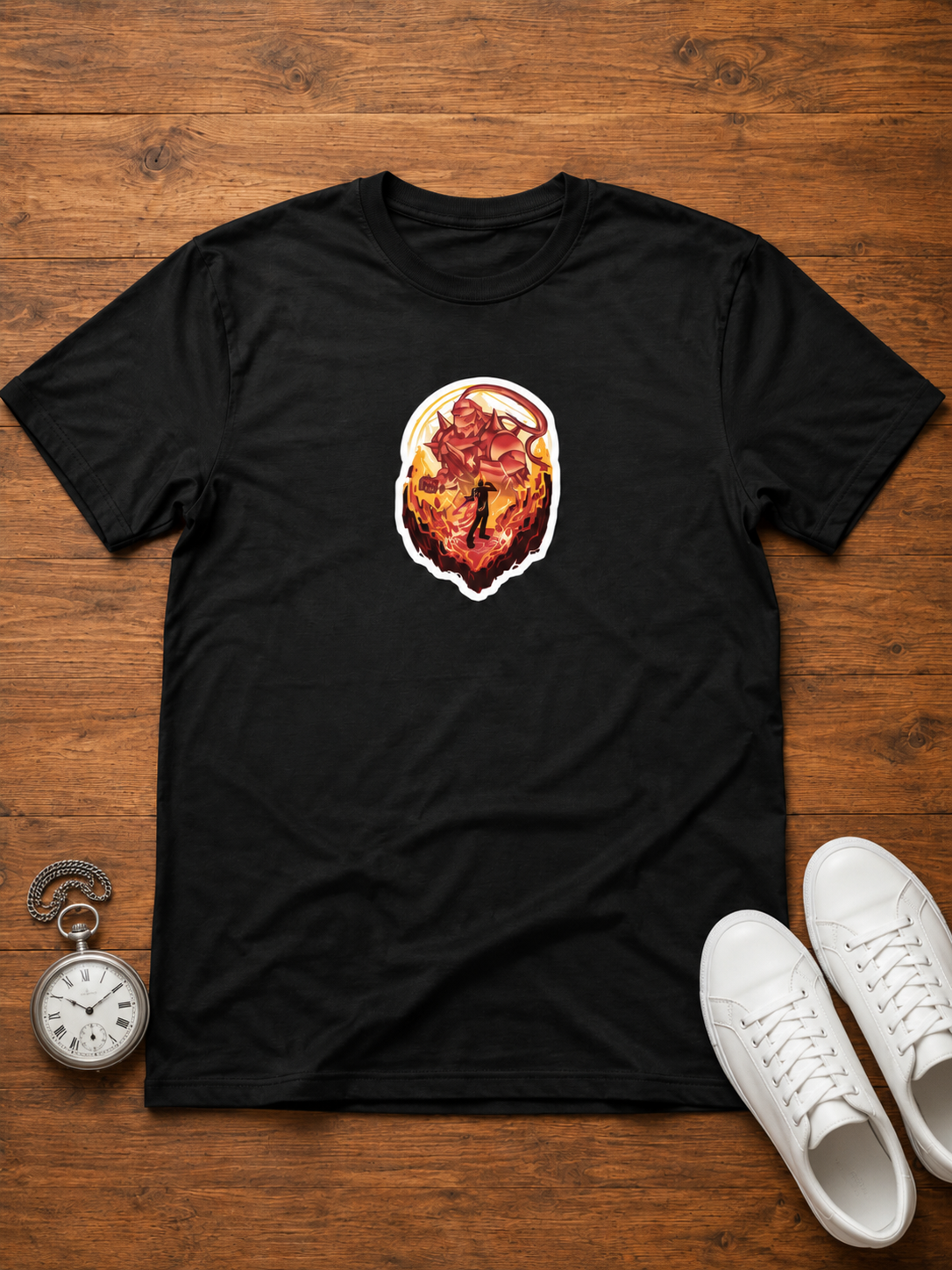 Edward Elric Fullmetal Alchemist black T-shirt front flatlay