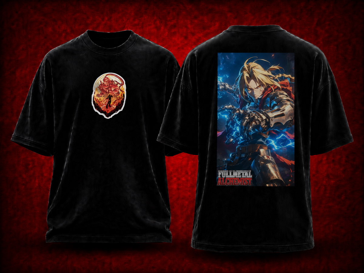 Edward Elric Fullmetal Alchemist black T-shirt front and back model