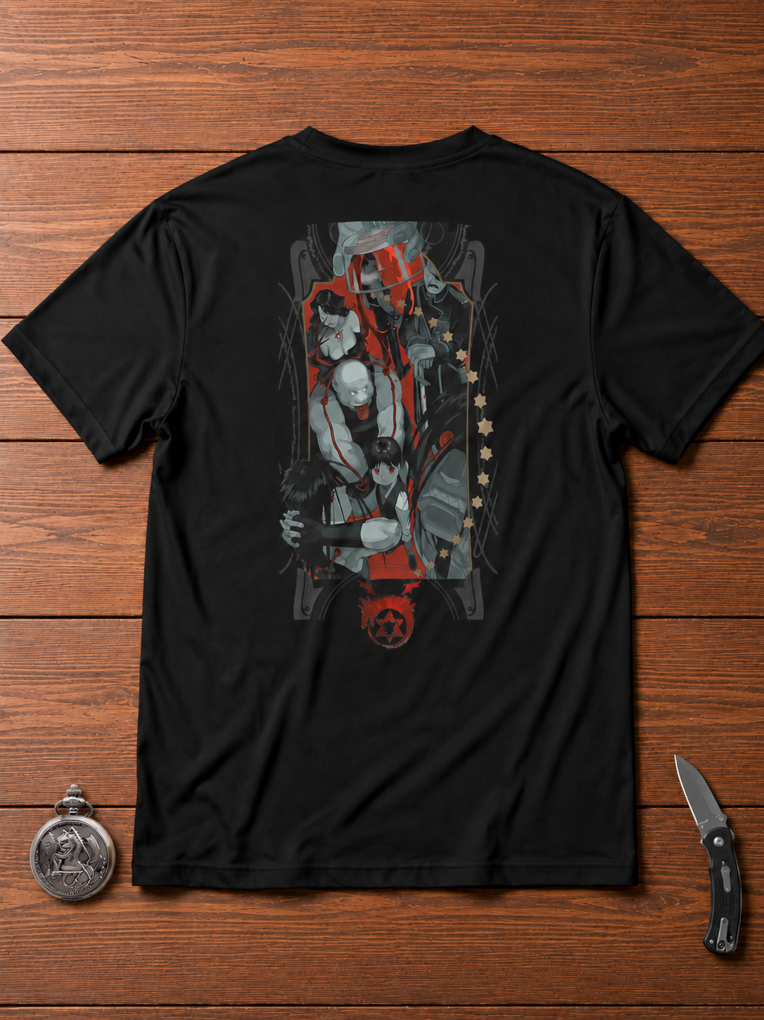 Homunculi Fullmetal Alchemist black T-shirt back flatlay