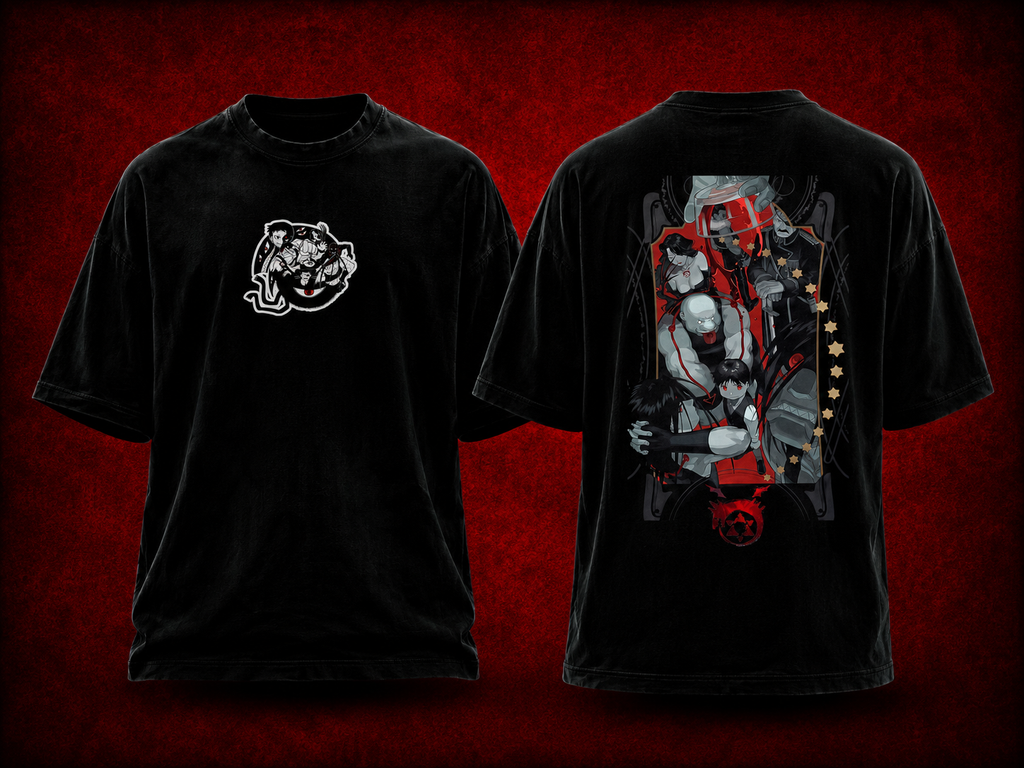 Homunculi Fullmetal Alchemist black T-shirt front and back model