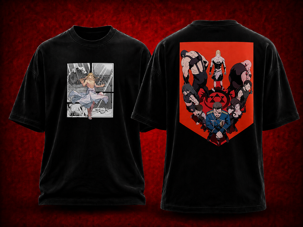 Homunculi Fullmetal Alchemist black T-shirt front and back model