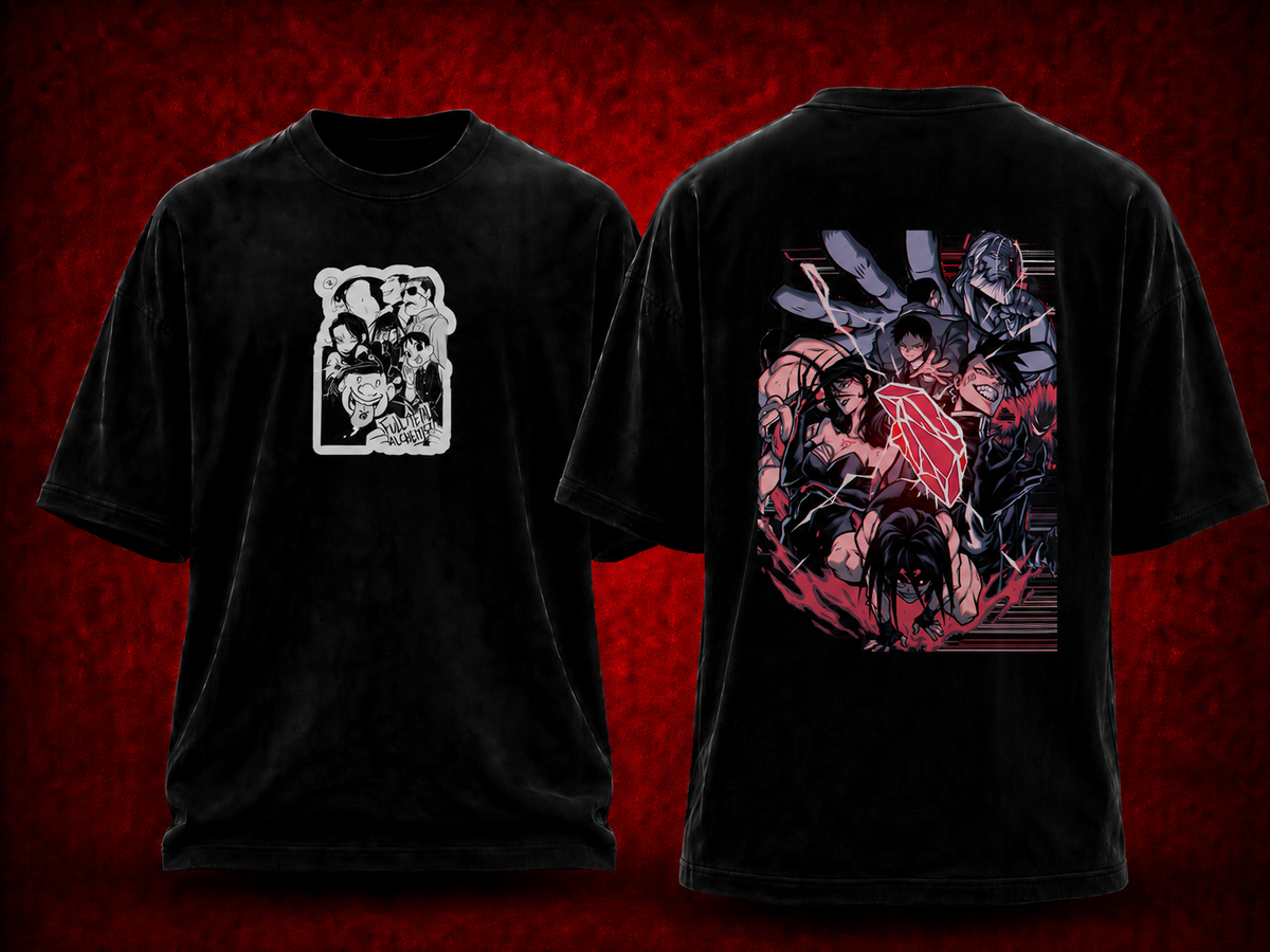 Homunculi Fullmetal Alchemist black T-shirt front and back model