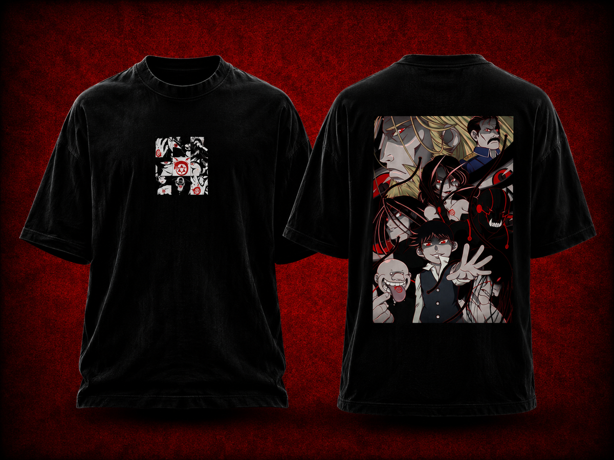 Homunculi Fullmetal Alchemist black T-shirt front and back model
