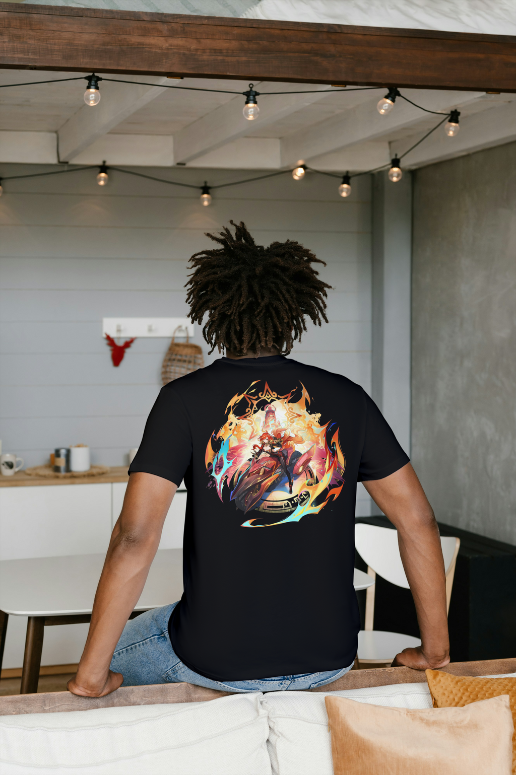 Mavuika Genshin Impact black T-shirt back model