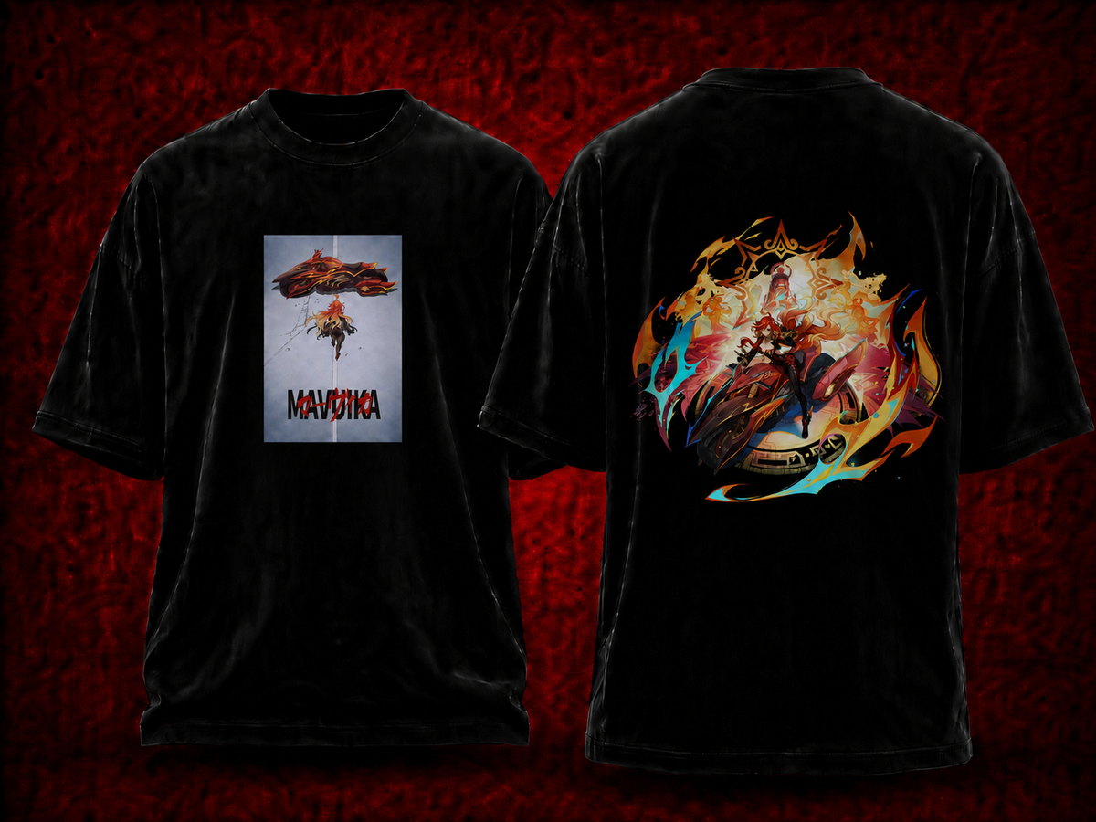 Mavuika Genshin Impact black T-shirt front and back model