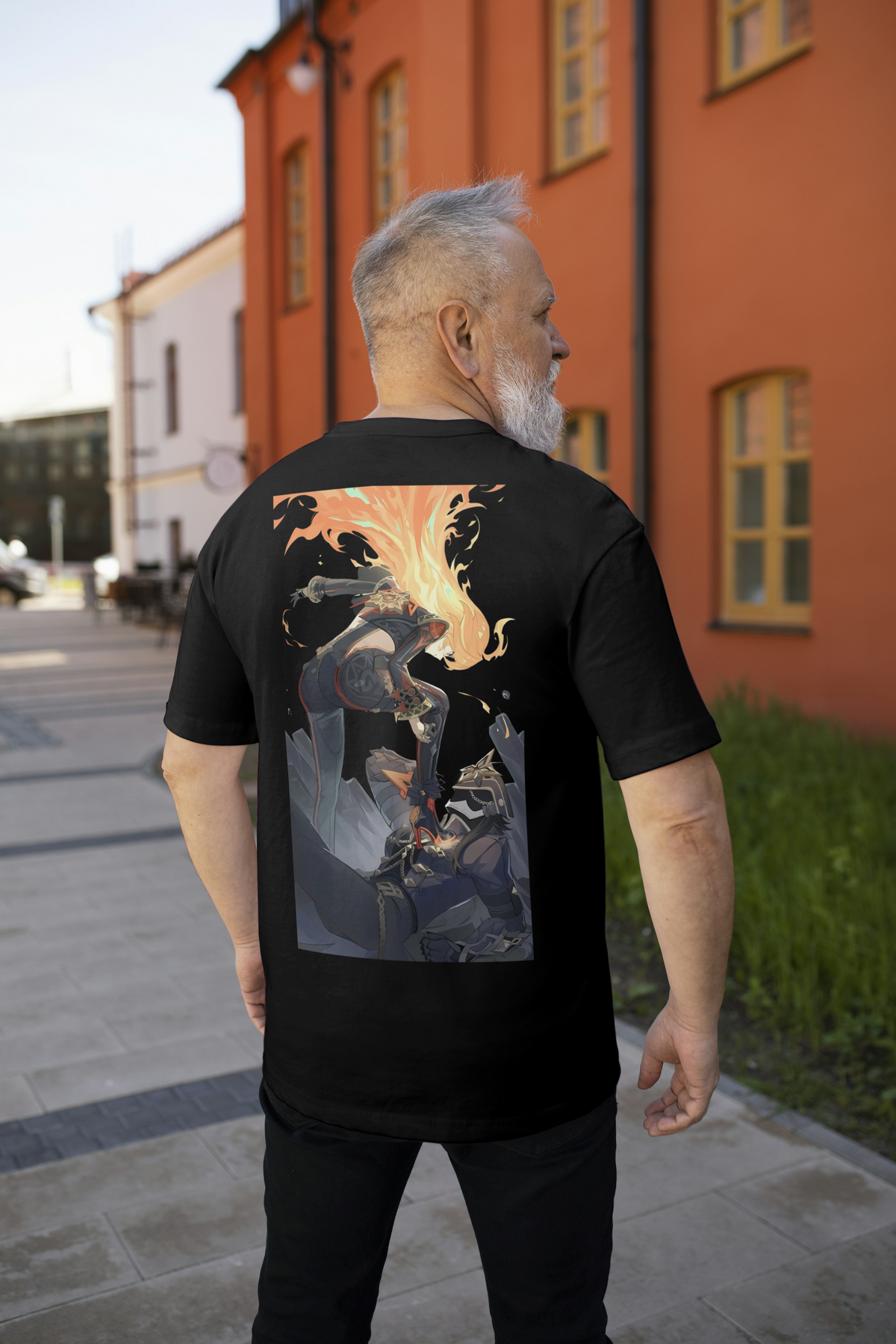 Mavuika Genshin Impact black T-shirt back model
