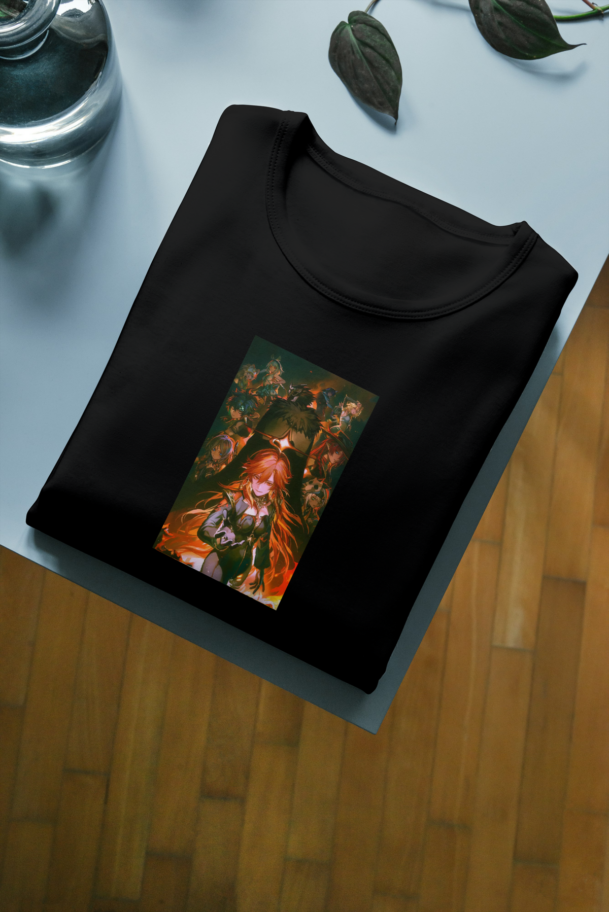 Mavuika Genshin Impact black T-shirt front flatlay